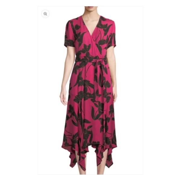 A.L.C ALC Cora Wrap Dress Silk Hot Pink Floral Size 4 - Picture 10 of 10